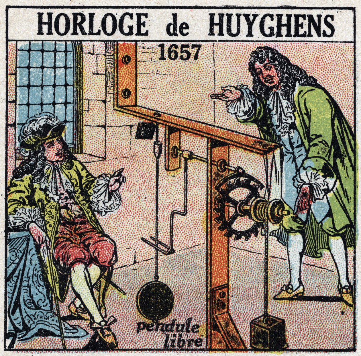 Tid: ur et frit pendul opfundet af Christiaan Huygens (1629-1695) i 1657. Anonym illustration fra 1925. Privat samling. af Anonymous Anonymous