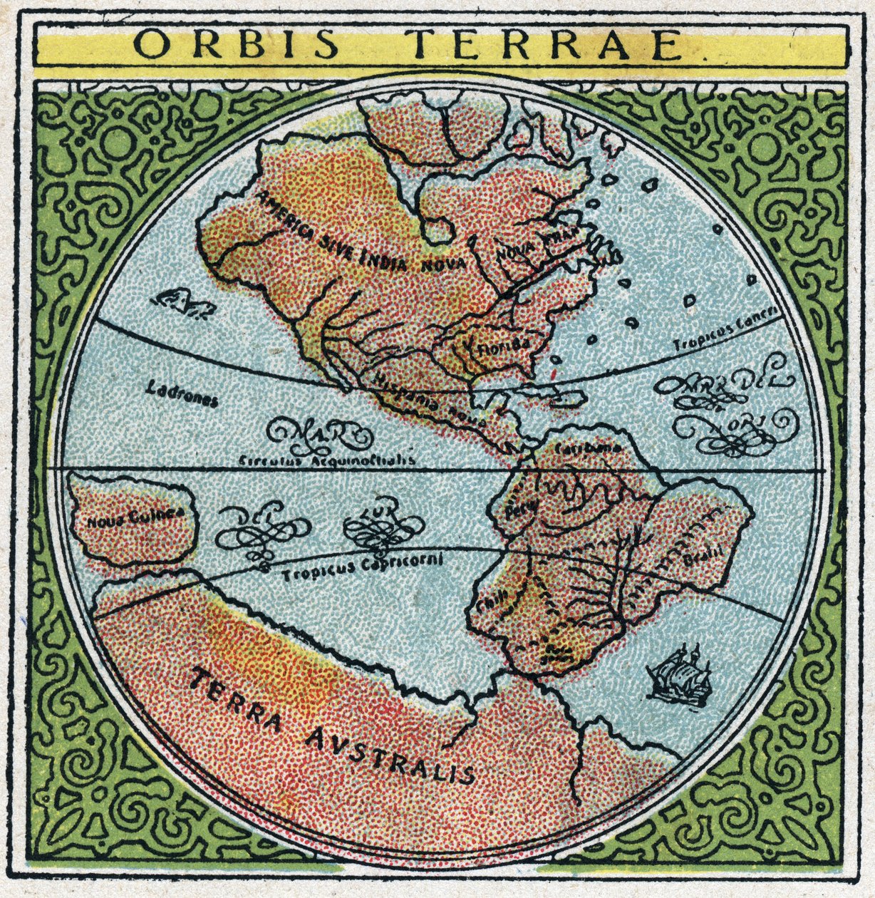 Tid: orbis terrae. Kloden med Ecuador og troperne. Anonym illustration fra 1925. Privat samling. af Anonymous Anonymous