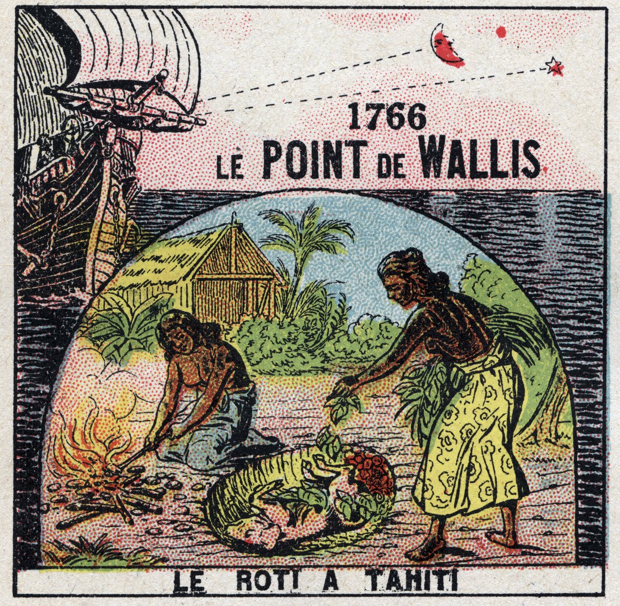 Tid: punktet for Samuel Wallis (1728-1795) i 1766, der gør det muligt at kende længdegraden af det punkt, hvor det var placeret i forhold til afstanden mellem stjernerne og månen. Anonym illustration fra 1925. Privat samling. af Anonymous Anonymous
