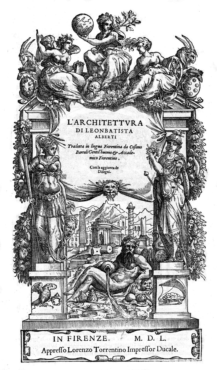 Titelside "" Leon Battistas arkitektur (Leon Battista) Alberti: oversat til florentinsk sprog af Cosimo Bartoli "" de 1550. (De Architectura) (arkitektur) af Anonymous Anonymous