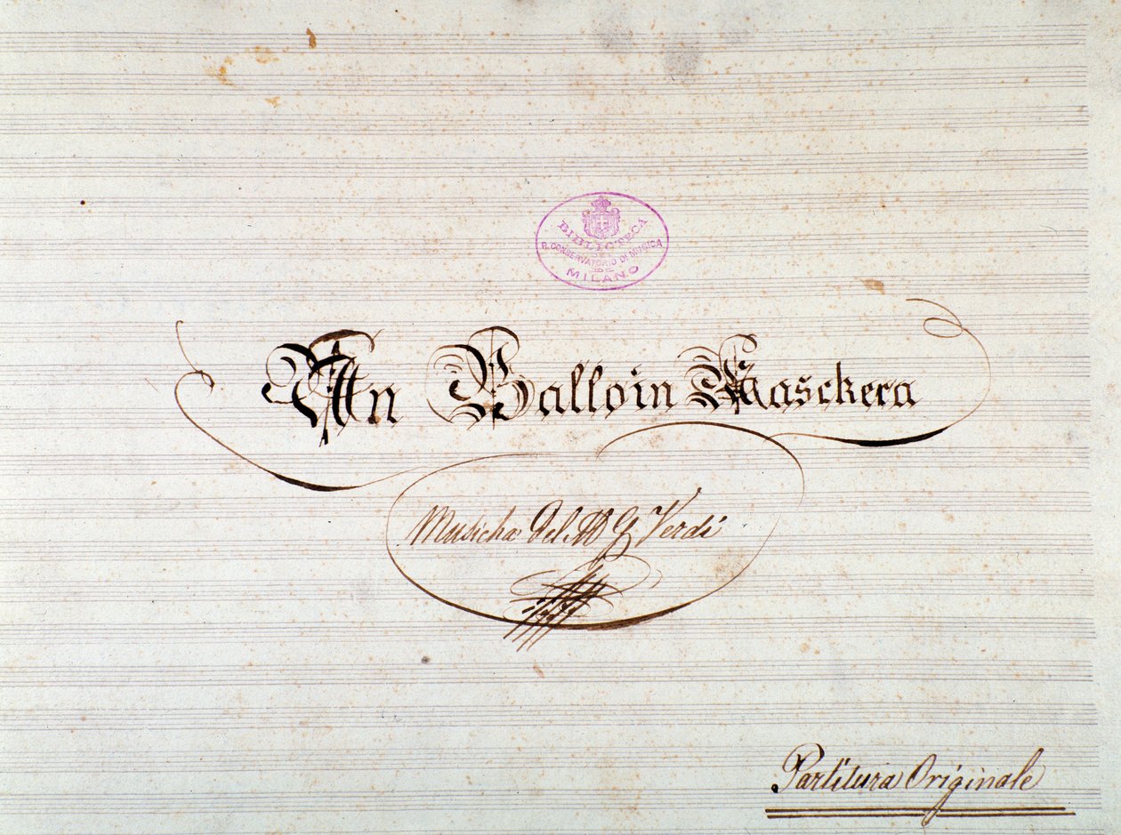 Titelside på første udgave af partitur af Un ballo in maschera, opera af Giuseppe Verdi af Anonymous Anonymous