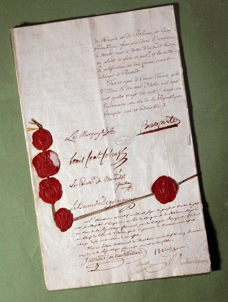 Campoformio-traktaten (Campoformio, Campoformio) underskrevet af Napoleon Bonaparte (1769-1821) af Anonymous Anonymous