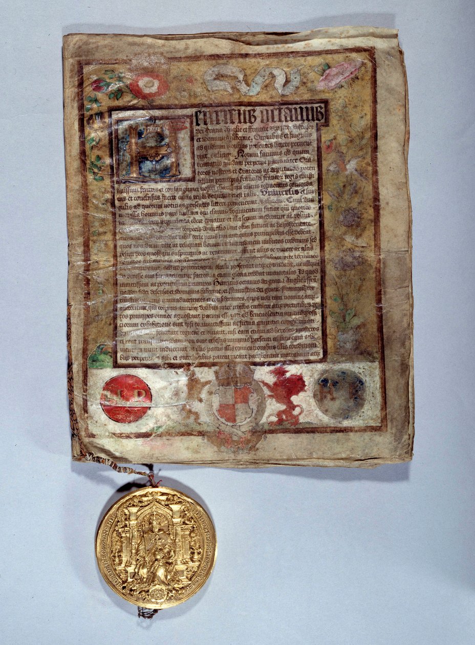 Amiens-traktaten i august 1527, en alliance mellem kong Henrik VIII og den franske kong Francois I mod kejser Charles V. Paris, Nationalarkivet af Anonymous Anonymous