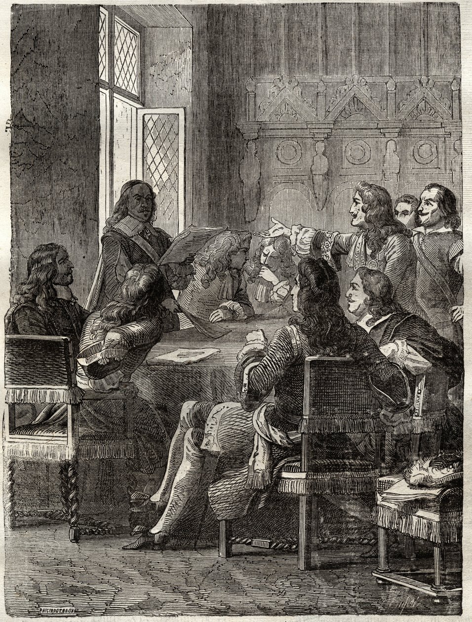 Ryswick-traktaten (Ryswick-traktaten, 30. oktober 1697) (afslutningen på krigen i Augsburg-forbundet mellem Ludvig XIV og Den Store Alliance). Indgravering af det 19. århundrede. Privat samling. af Anonymous Anonymous