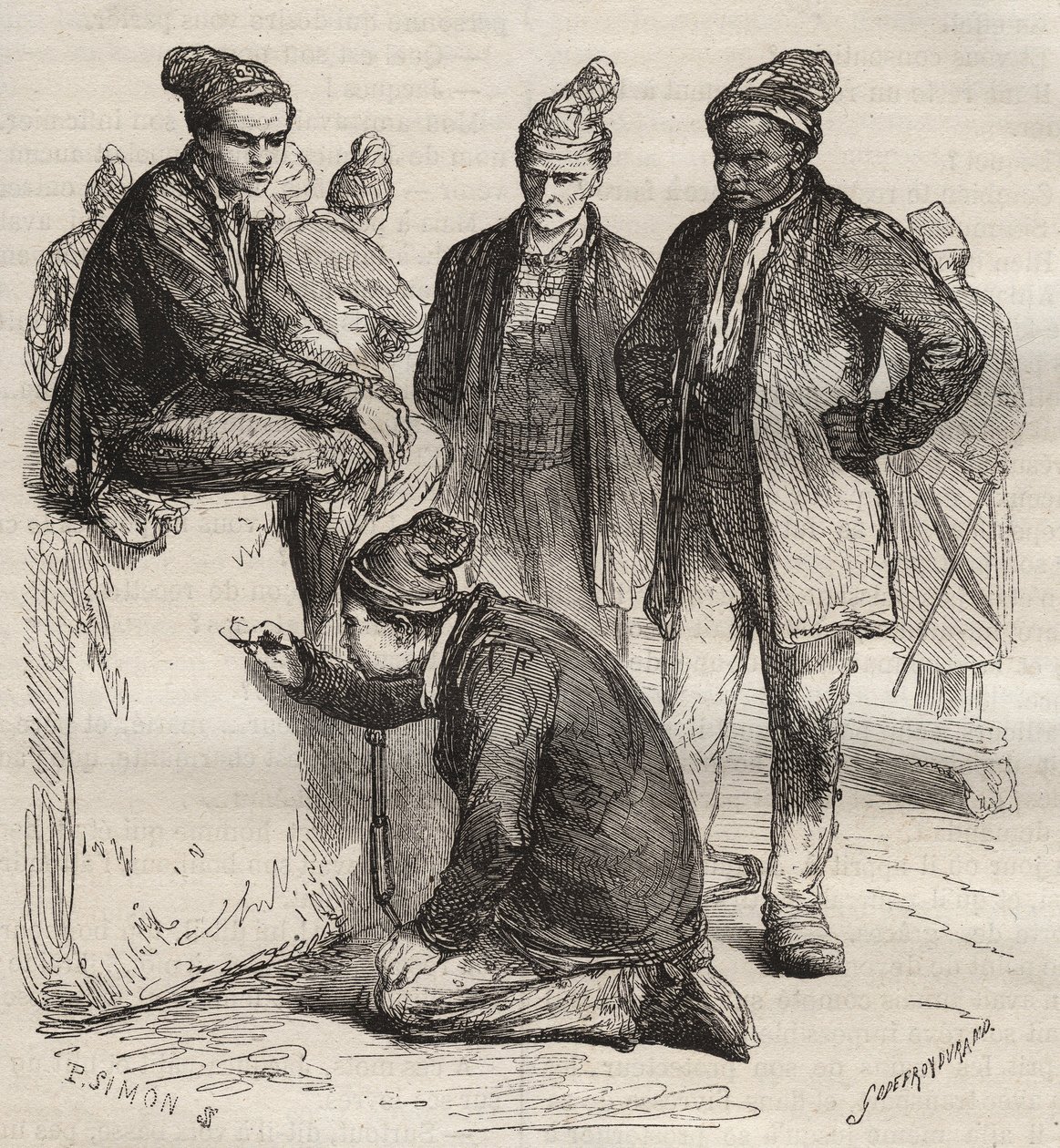 Typer af gallerier fra Brest Bagne i det 19. århundrede. Indgravering i "Fangernes historie fra deres skabelse til i dag"" (1877) af Pierre Zaccone (1817-1895) (Colonia Penale - Straffekoloni). Privat samling. af Anonymous Anonymous