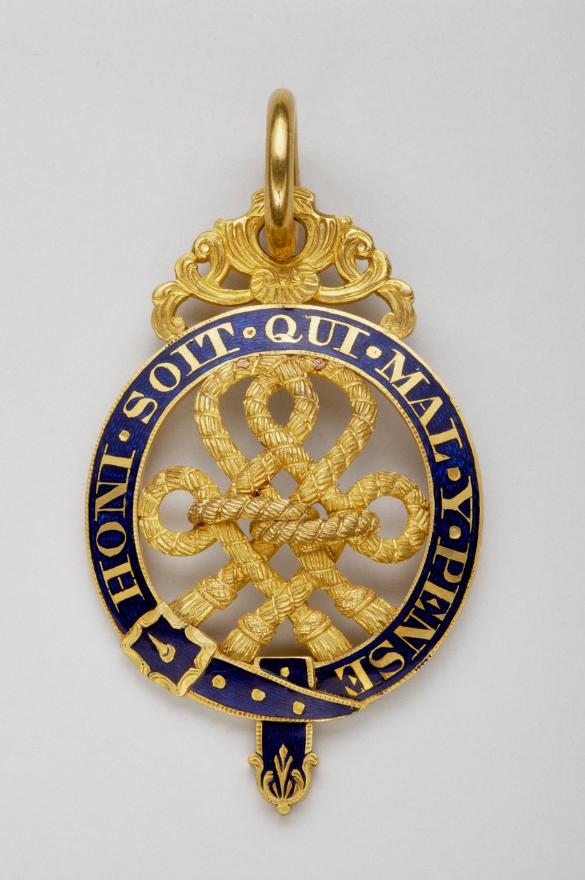 Det Forenede Kongerige - Strømpebåndsordenen: insignier af gentleman-foged af den sorte pind - Mønsteret på emblemet, en af "kærlighedssøerne" i halskæden omgivet af et strømpebånd, blev vedtaget i 1566 - Motto "" Honi est qui mal tænke over det”” - Model  af Anonymous Anonymous