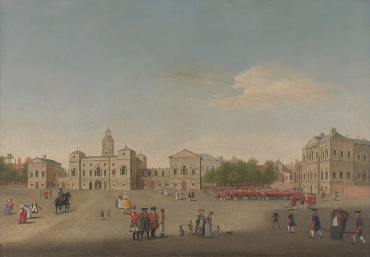 Udsigt over Horse Guards og Whitehall, ca. 1750 (olie på lærred) af Anonymous Anonymous