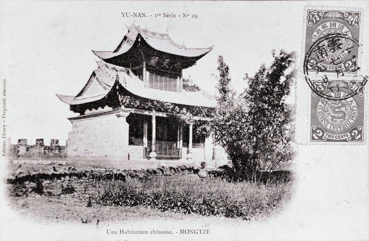 Udsigt over en kinesisk bolig i Mong Tse i Yunnan-regionen i Kina Fotografi fra begyndelsen af det 20. århundrede - Privat samling af Anonymous Anonymous