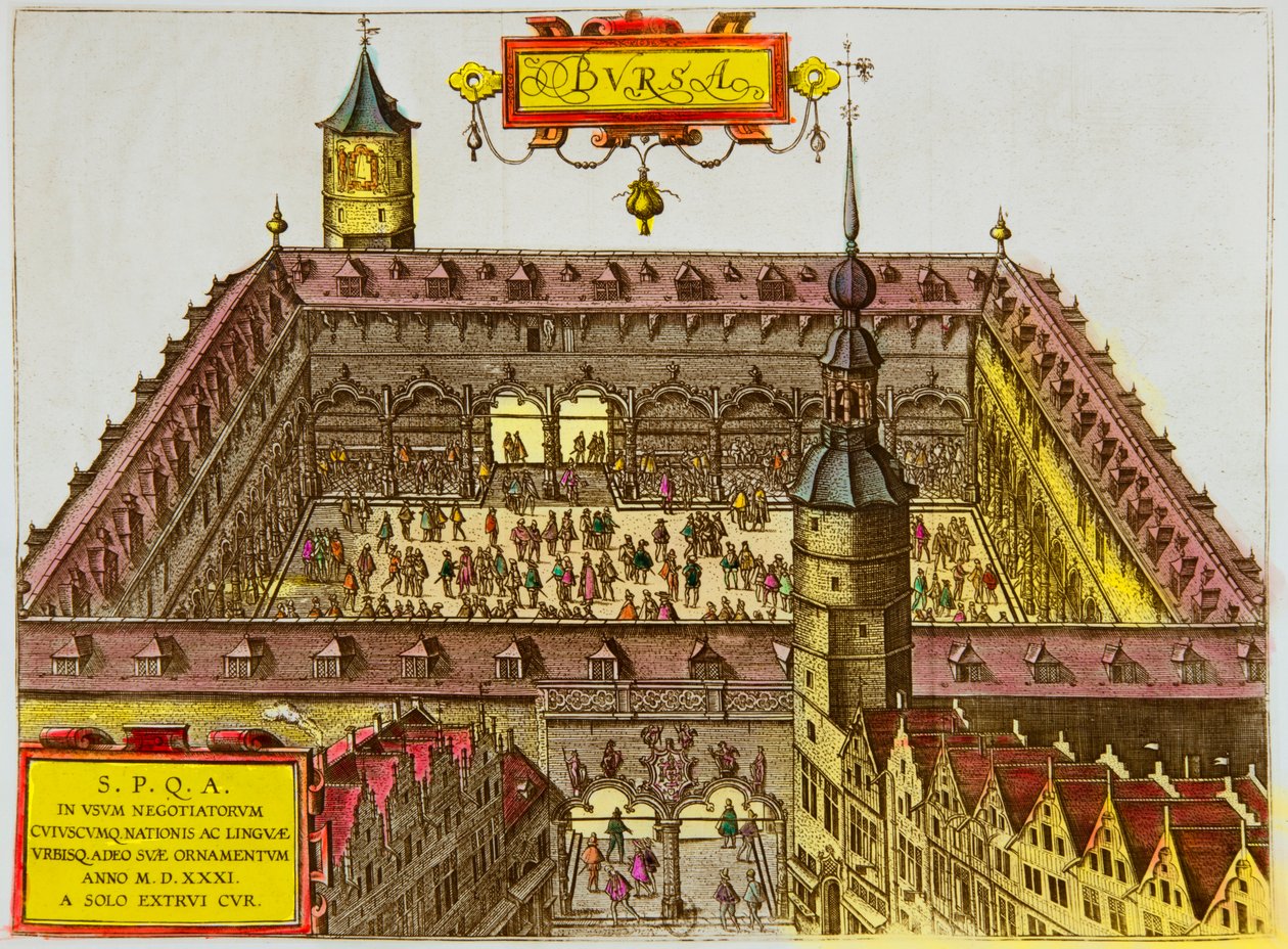 Udsigt over Antwerpen-børsen, grundlagt i 1531, Privee Collection af Anonymous Anonymous