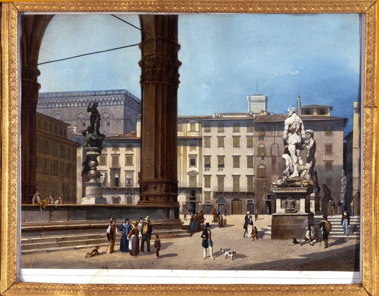Udsigt over Loggia dei Lanzi (1576-1582) på Piazza della Signoria i Firenze "" Anonymt maleri fra det 19. århundrede af Anonymous Anonymous