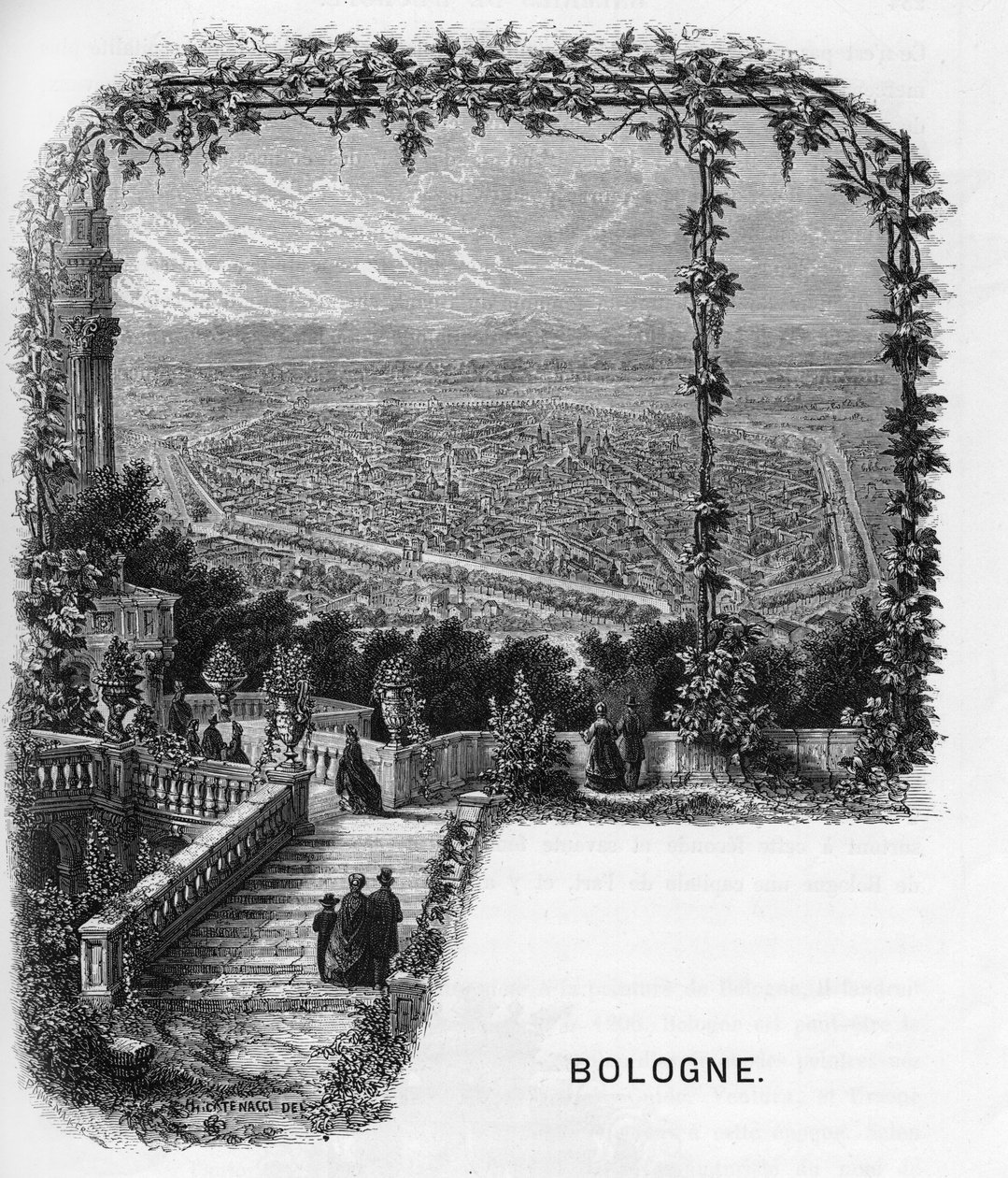 Udsigt over byen Bologna (Bologna), Italien gravering fra 1859 i "" gallerierne i Europa - Italien "" af armengaud. Privat samling. af Anonymous Anonymous