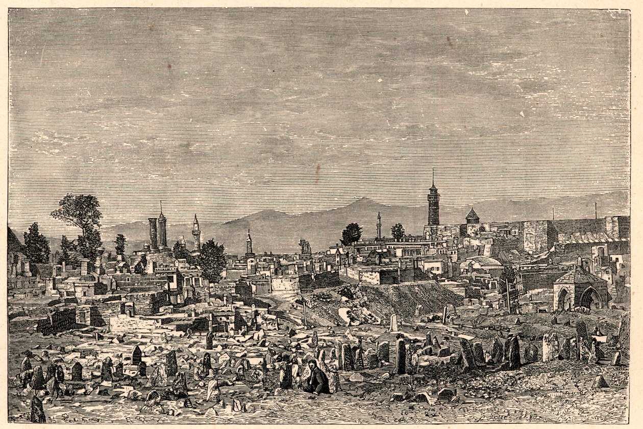 Udsigt over byen Erzurum (Erzurum) i Armenien (nu Tyrkiet). Indgravering i "The Catholic Missions in the XIXth Century"" af Louis-Eugene (Louis Eugene) Louvet. privat samling. af Anonymous Anonymous