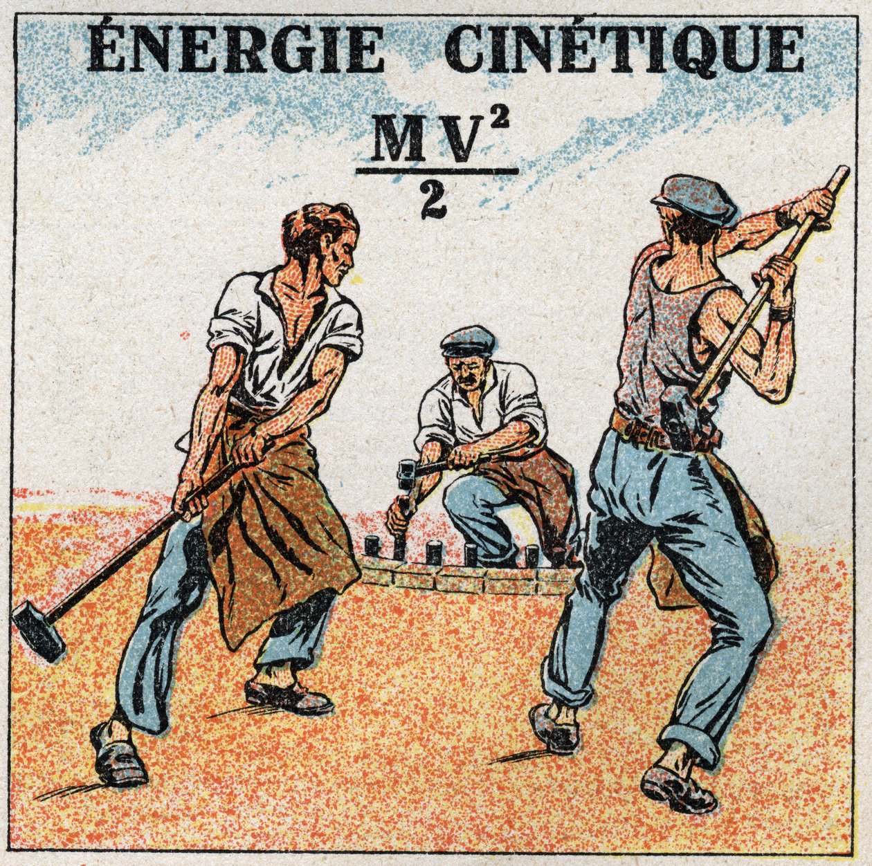 Arbejde og effekt: beregning af kinetisk energi. Anonym illustration fra 1925. Privat samling. af Anonymous Anonymous
