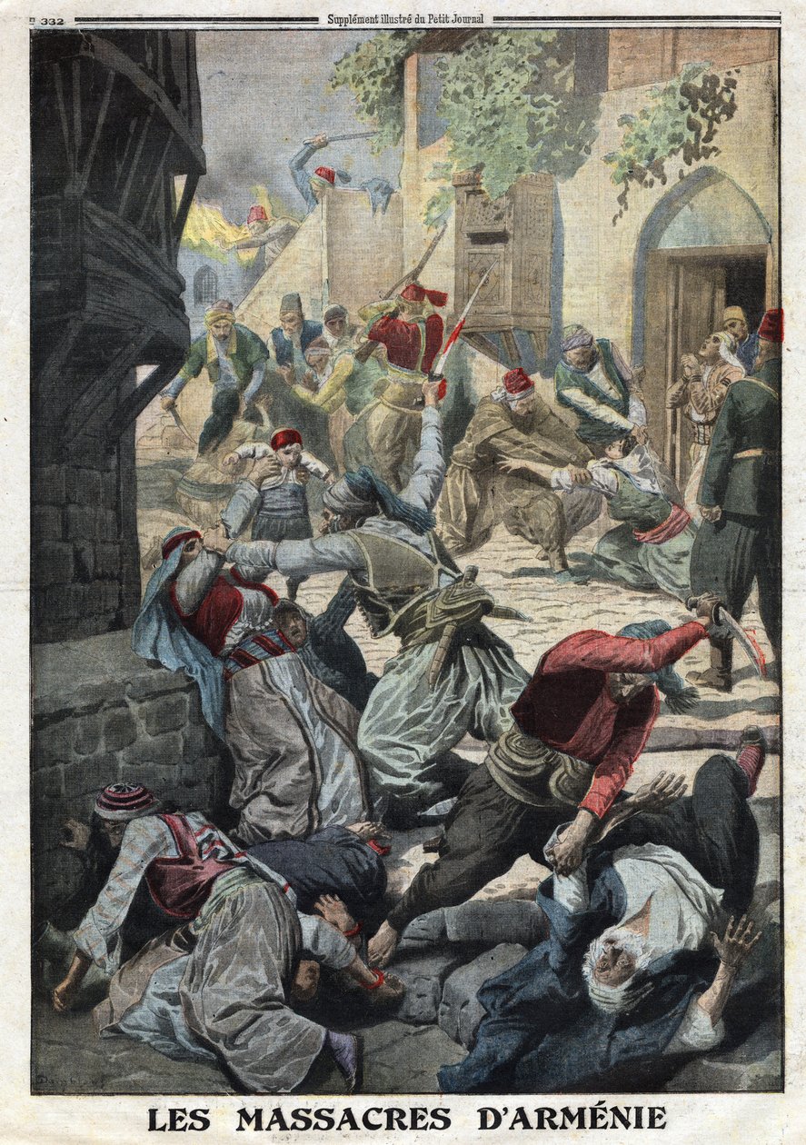 Første verdenskrig, armensk folkedrab, ødelæggelse af den armenske befolkning af osmanniske tyrkere, Illustration fra den franske avis Le Petite Journal, 12. december af Anonymous Anonymous
