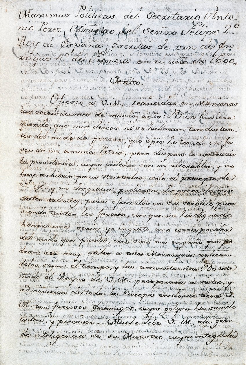 Politiske skrifter af Antonio Perez (1540-1611). spansk politisk sekretær for kong Filip II af Spanien. Ecuador, Quito. Politisk bibliotek i Ecuador af Aurelio Espinosa af Anonymous Anonymous