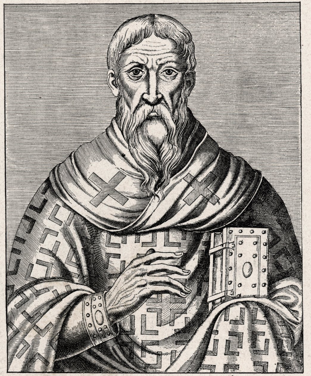 portræt af Areopagiten Dionysius - Portræt af Areopagiten Sankt Denys (1. århundrede), græsk biskop - Indgravering efter en illustration af "Life of illustrious Men" af Thevet - I "" The Catholic Missions in the XIXeme Century"" af Louis- Eugene (Louis af Anonymous Anonymous