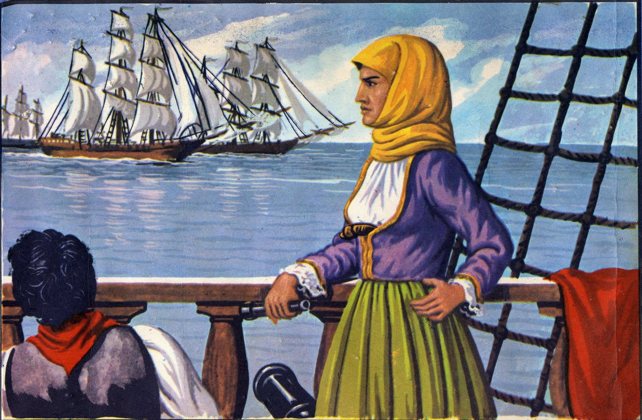 repræsentation af heltinden fra den græske uafhængighed Bubulina (Bouboulina) Laskarina (1771-1825) efter en plakat. af Anonymous Anonymous