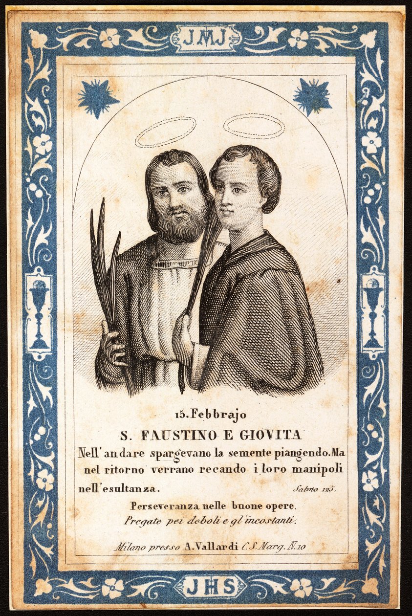 martyrerne Saint Faustin og Saint Jovite Fromme billede. Postkort. Begyndelsen af det 20. århundrede. Privat samling af Anonymous Anonymous