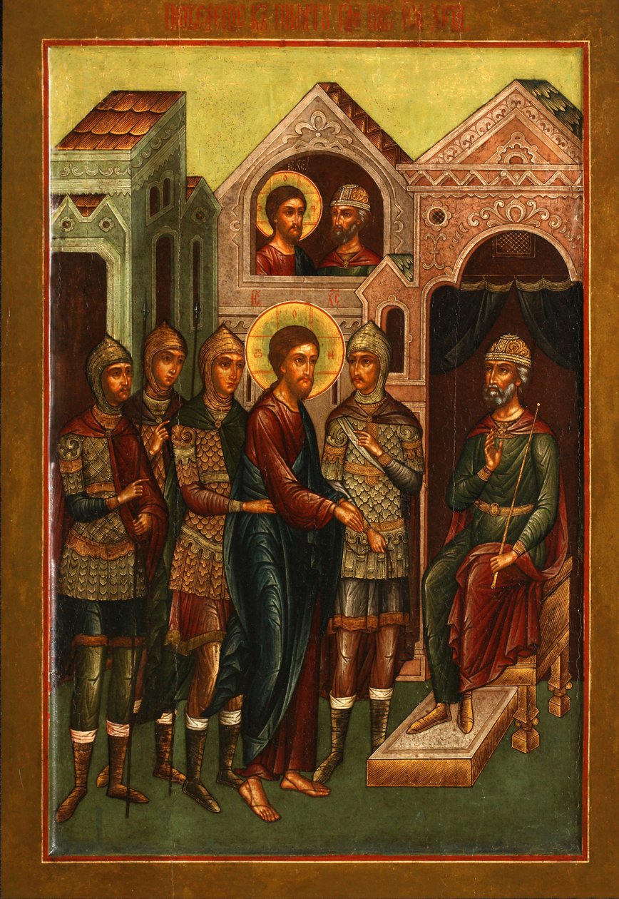 Kristus før Pilatus, begyndelsen af det 20. århundrede. af Anonymous Russian icon painter