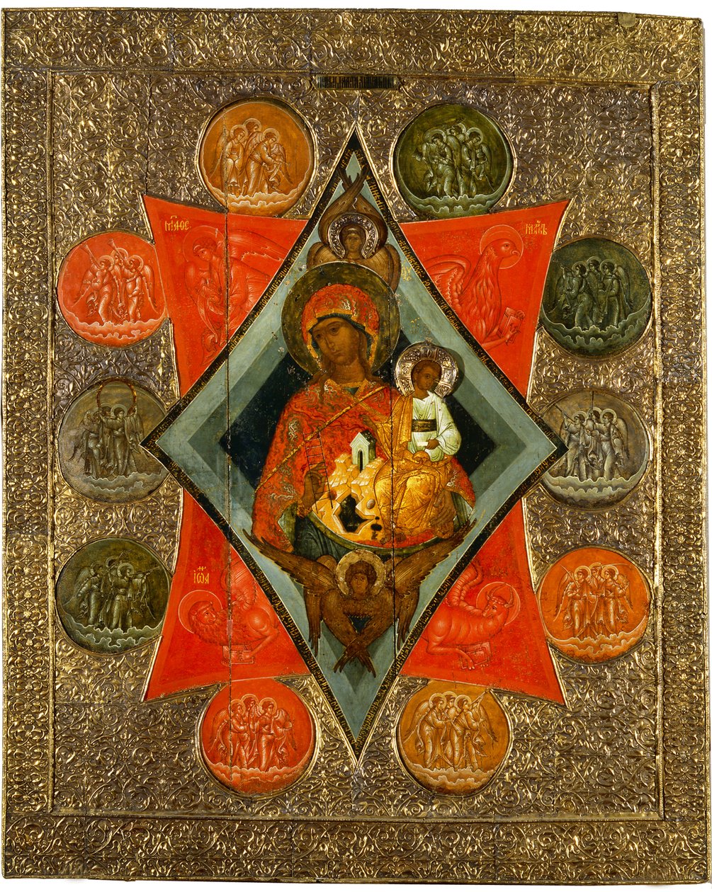 Guds mor til den brændende busk, midten af det 16. århundrede. af Anonymous Russian icon painter