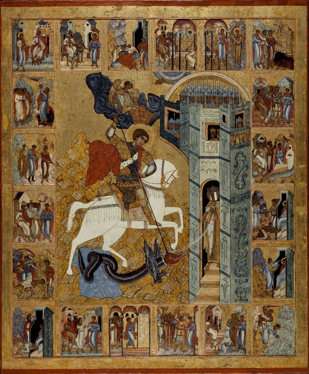 Sankt Georg med scener fra hans liv af Anonymous Russian icon painter