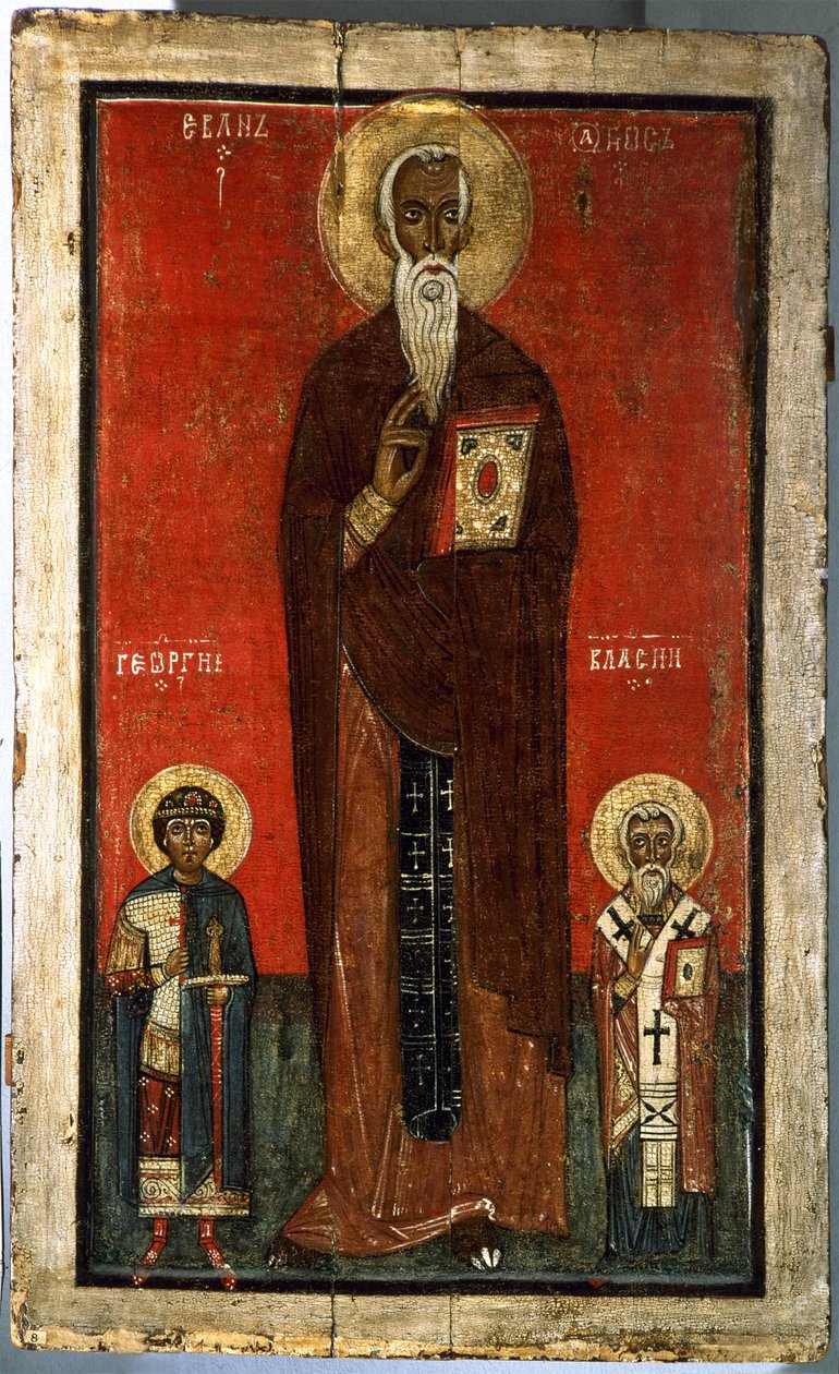 Saint John Climacus med Saint George og Saint Blaise, anden halvdel af det 13. århundrede af Anonymous Russian icon painter