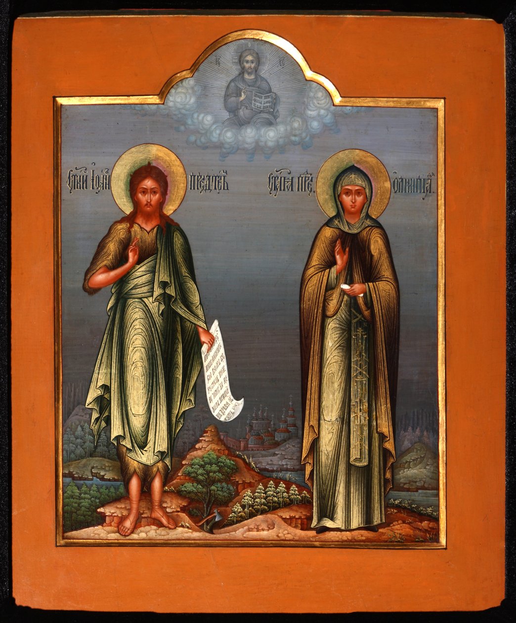 Sankt Johannes Forløberen og Sankt Olympia Diakonissen, Slutningen af det 19. århundrede. af Anonymous Russian icon painter