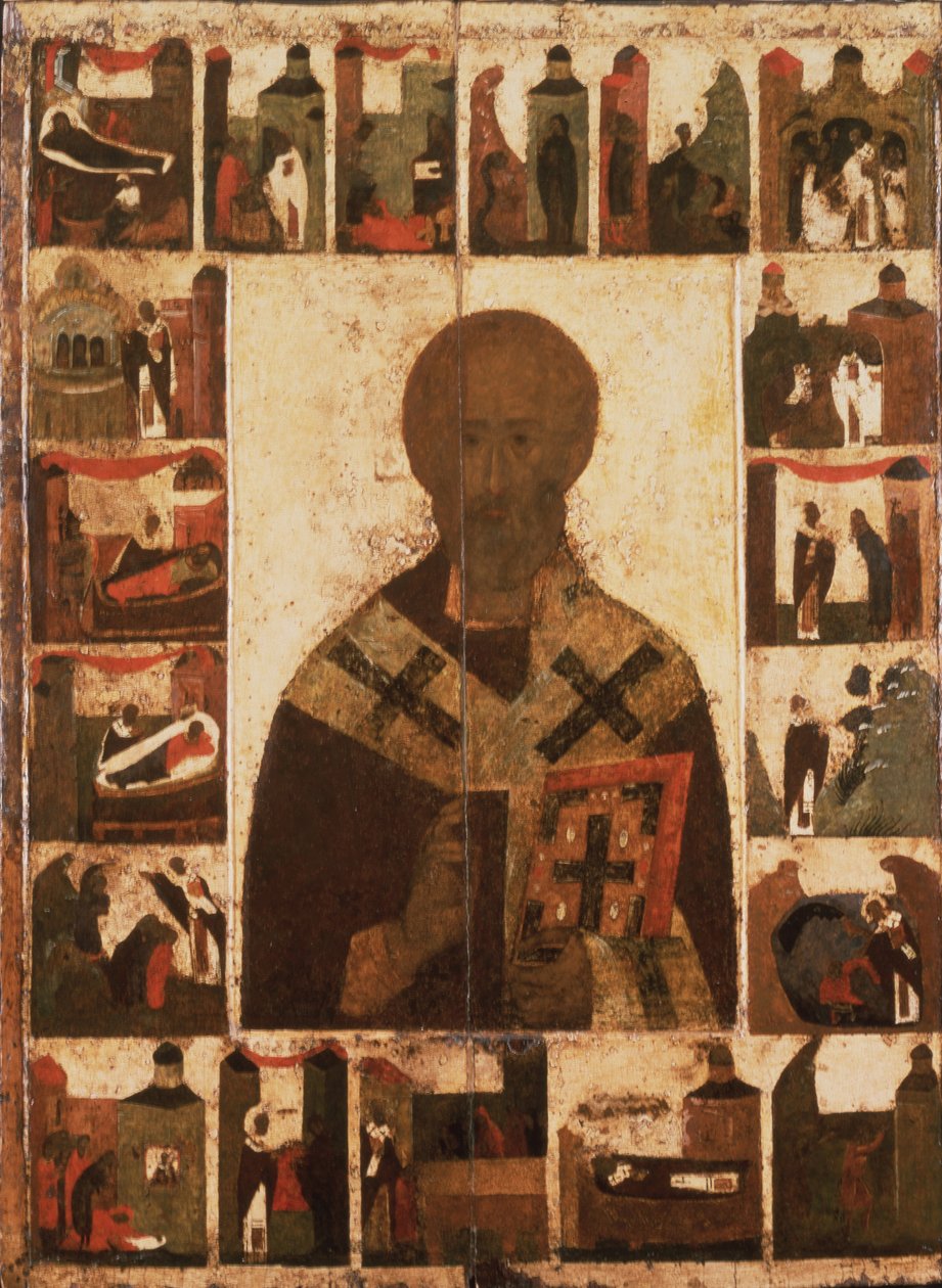 Sankt Nikolaus med scener fra hans liv, 1300-tallet af Anonymous Russian icon painter