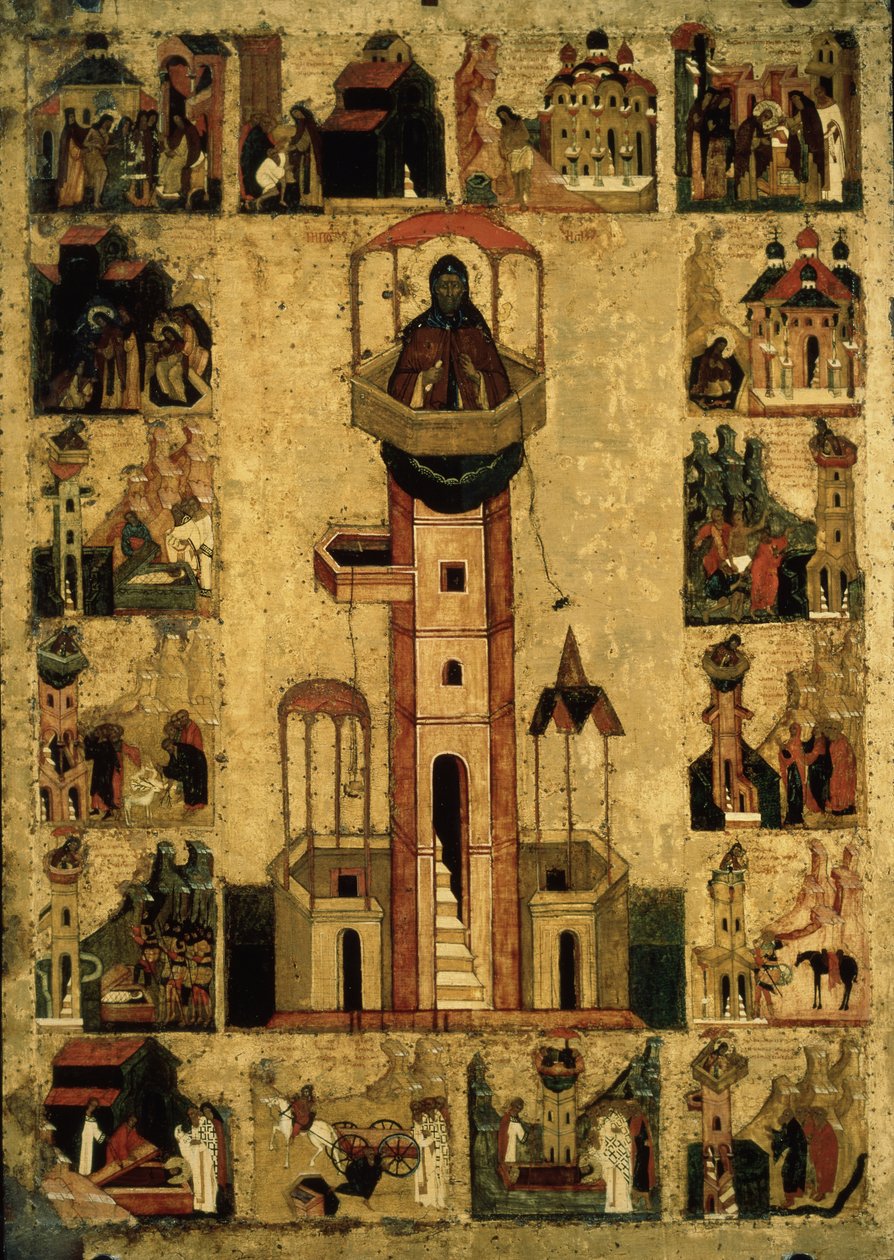 Saint Symeon the Styleite med scener fra hans liv, 1500-tallet af Anonymous Russian icon painter