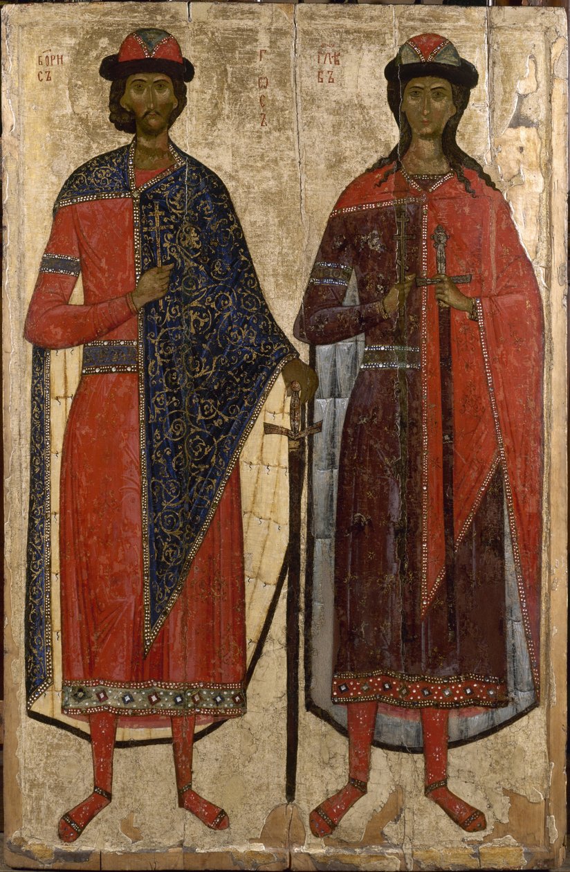 De hellige Boris og Gleb, midten af det 14. århundrede. af Anonymous Russian icon painter