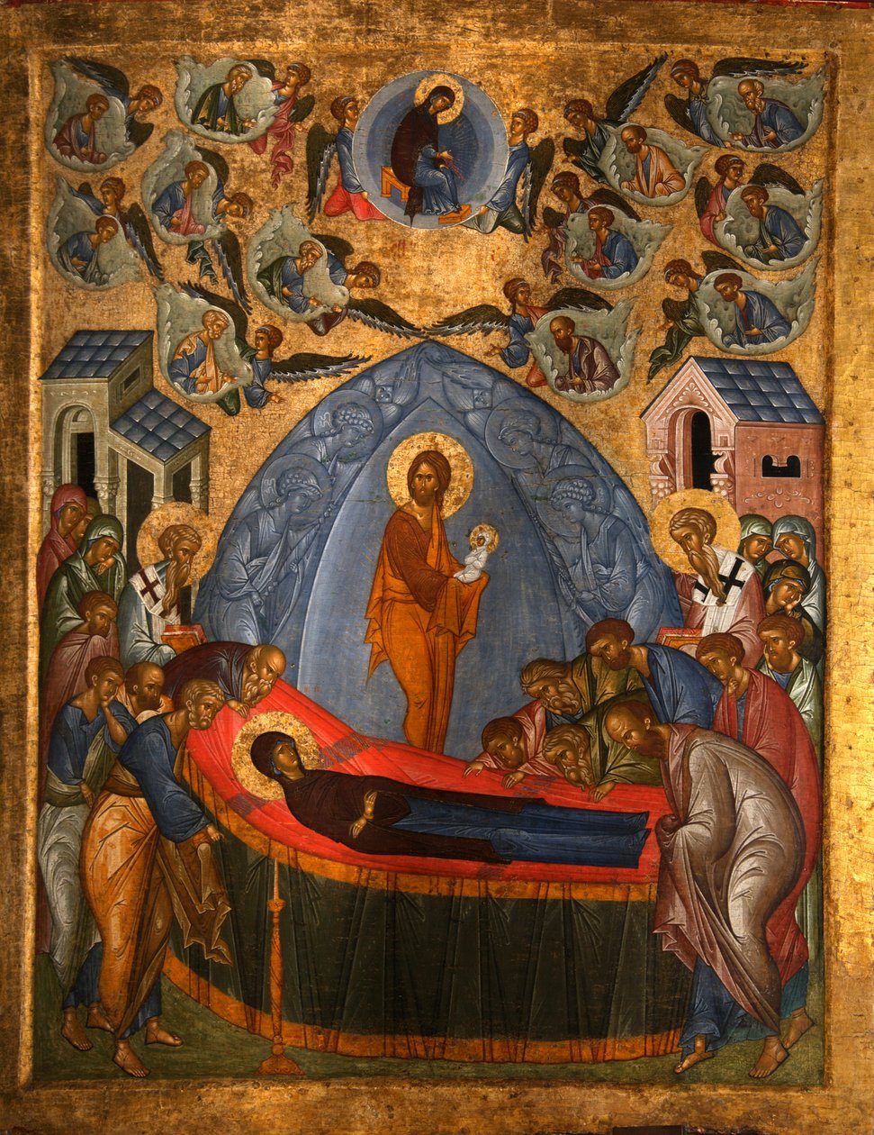 The Dormition of the Virgin, 1400-tallet af Anonymous Russian icon painter