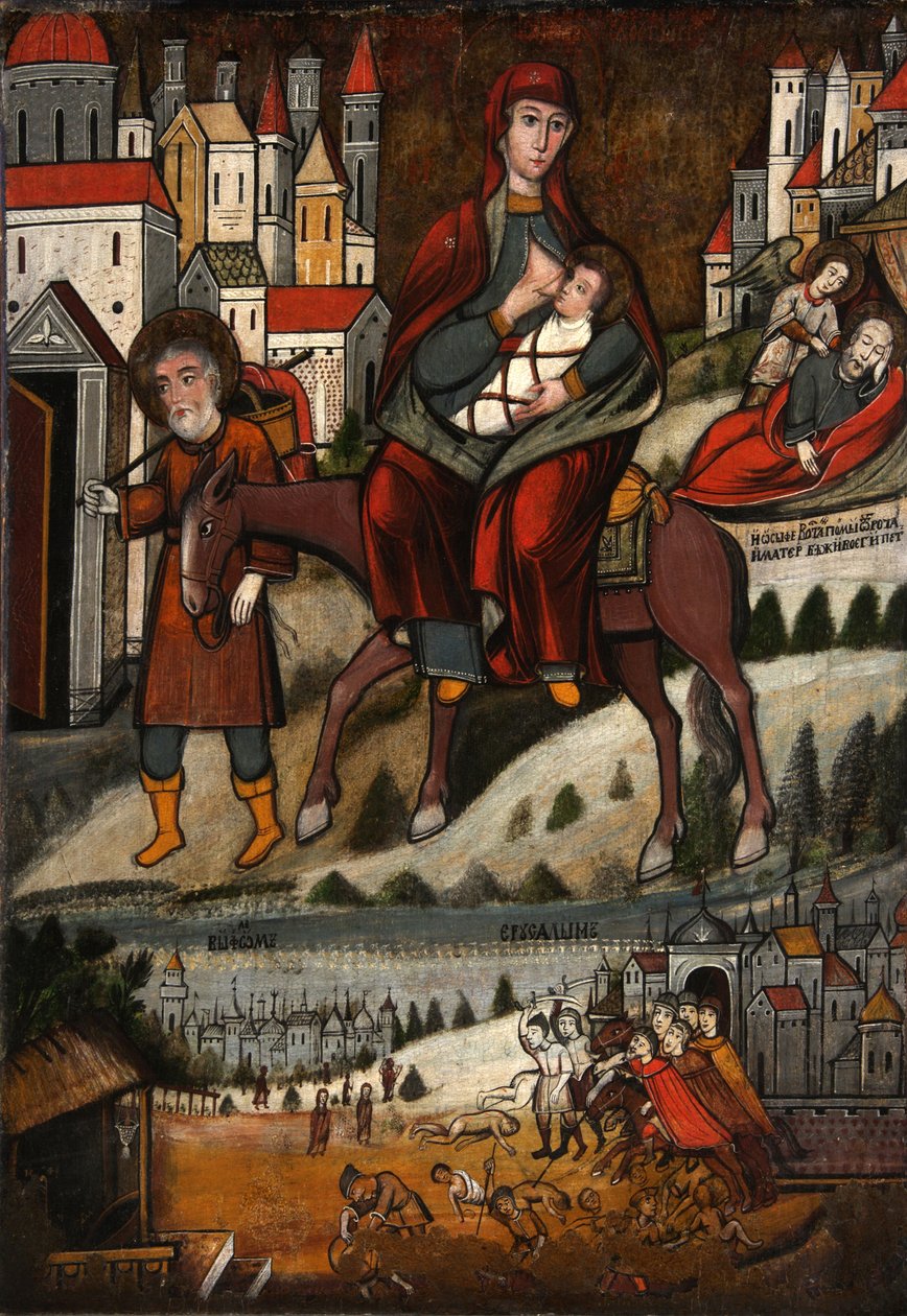 Flugten til Egypten, begyndelsen af det 17. århundrede. af Anonymous Russian icon painter