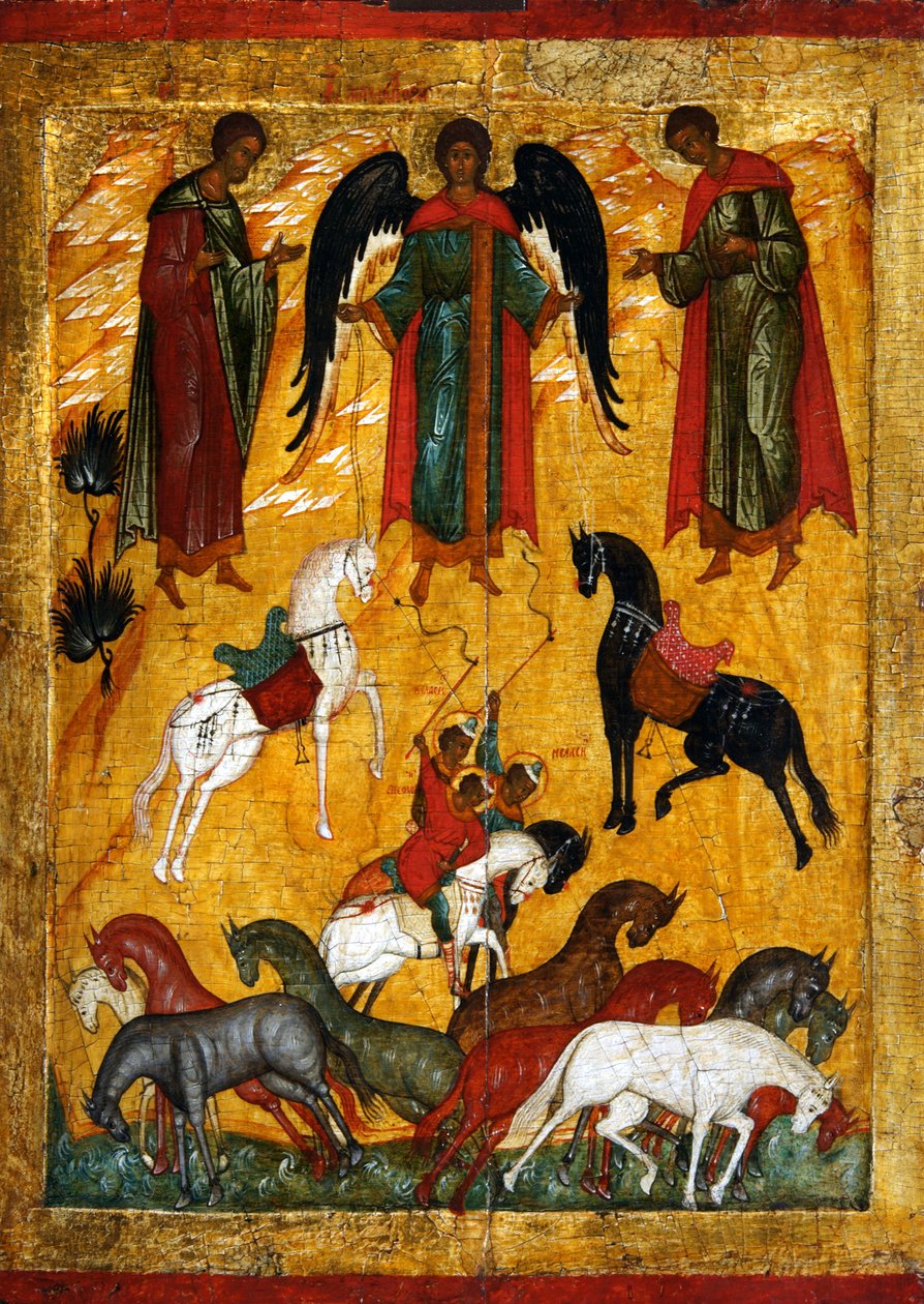 Miraklet af Florus og Laurus, begyndelsen af det 16. århundrede. af Anonymous Russian icon painter