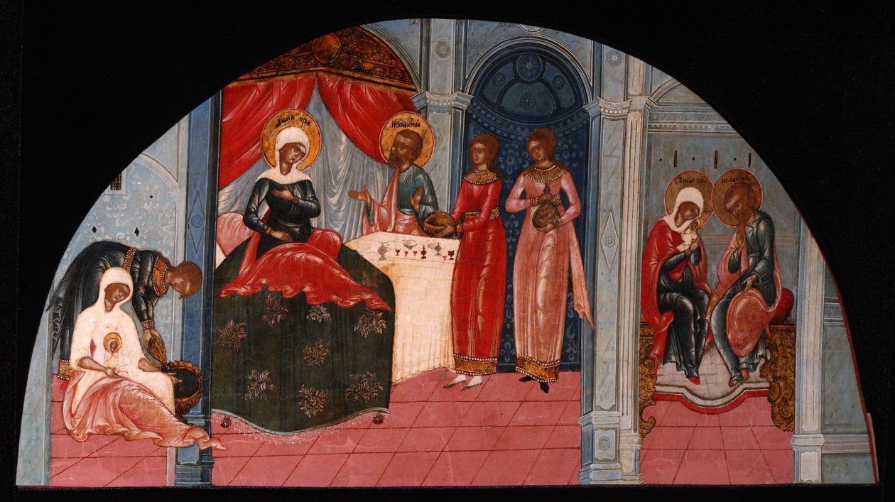 Jomfruens fødsel, stuepige i det 19. århundrede. af Anonymous Russian icon painter