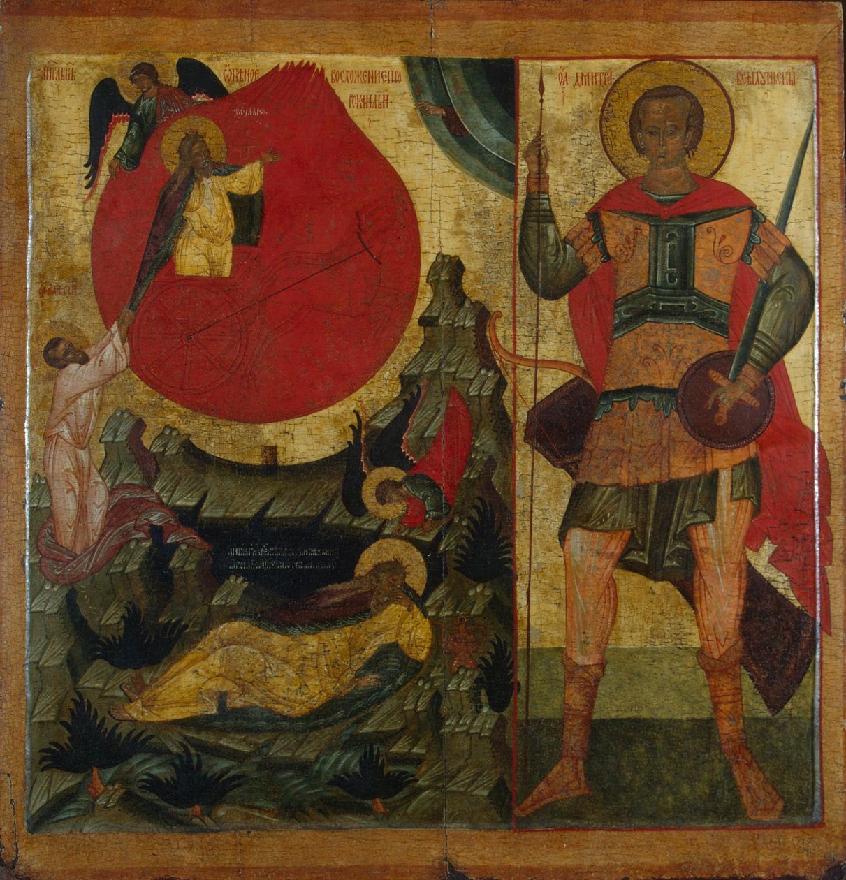 Profeten Elias og den brændende vogn. Sankt Demetrius af Thessaloniki, midten af det 16. århundrede af Anonymous Russian icon painter