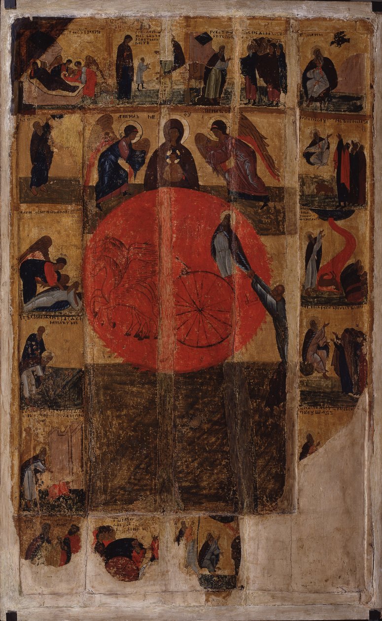 Profeten Elias med scener fra hans liv, slutningen af det 14. århundrede. af Anonymous Russian icon painter