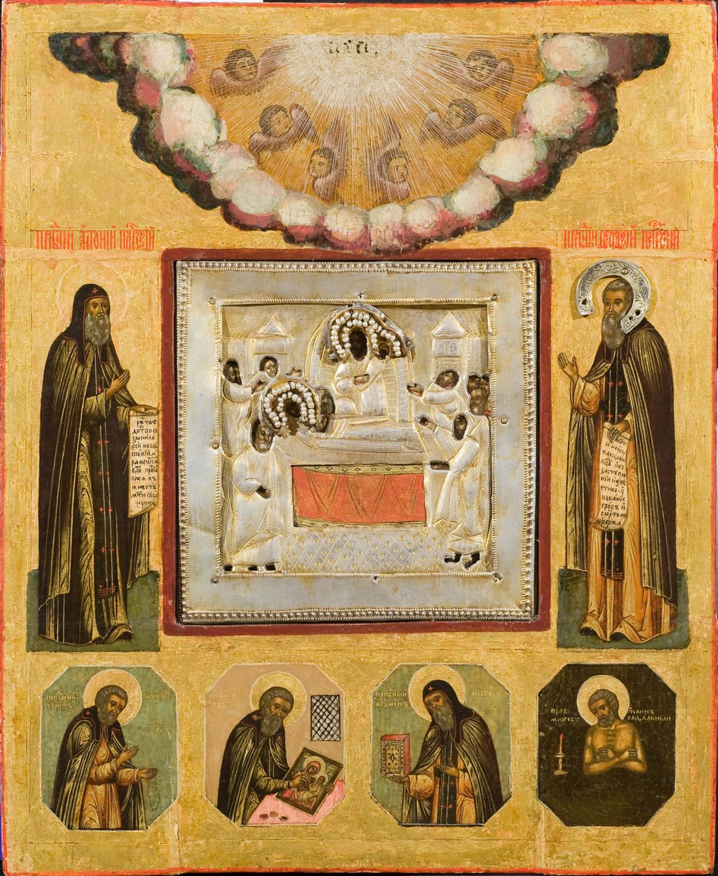 Ærværdige Anthony og Theodosius af Hulerne, 1600-tallet af Anonymous Russian icon painter