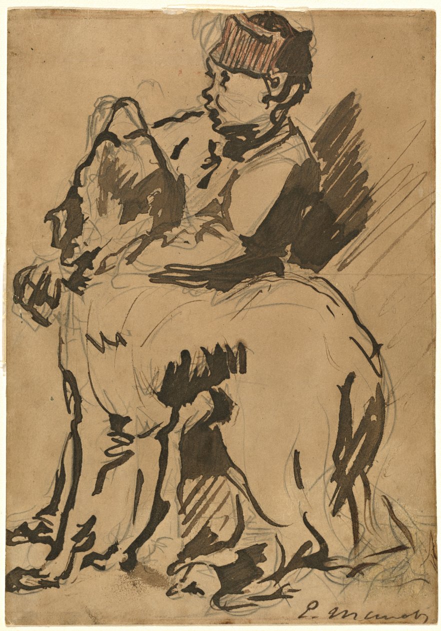 En dreng der holder sin hund af Anonymous artist after Edouard Manet