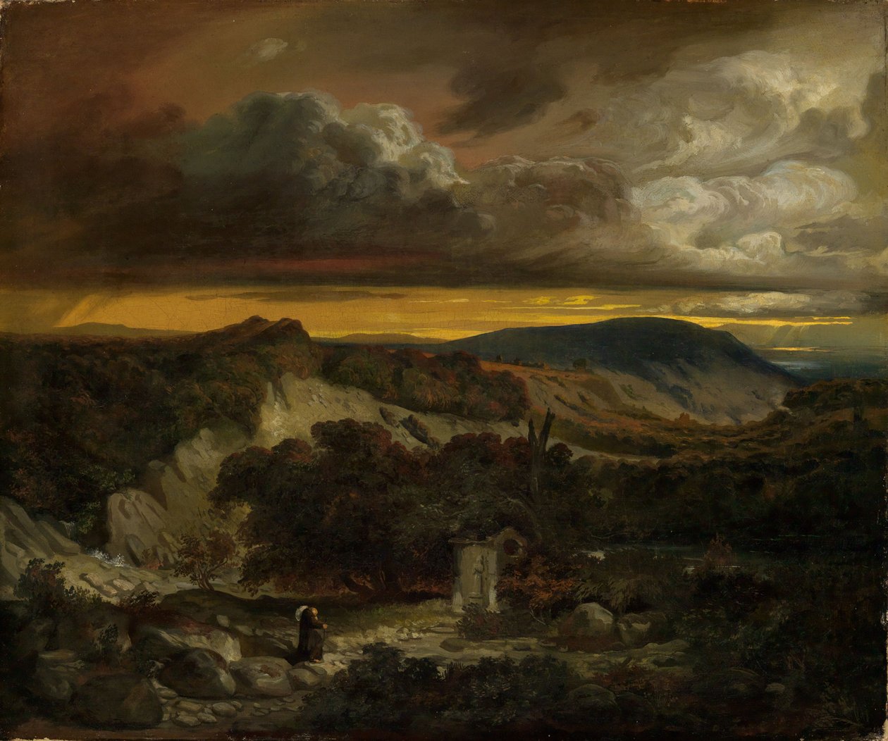 Aftenlandskab med en eremit på vej hjem af Anselm Feuerbach