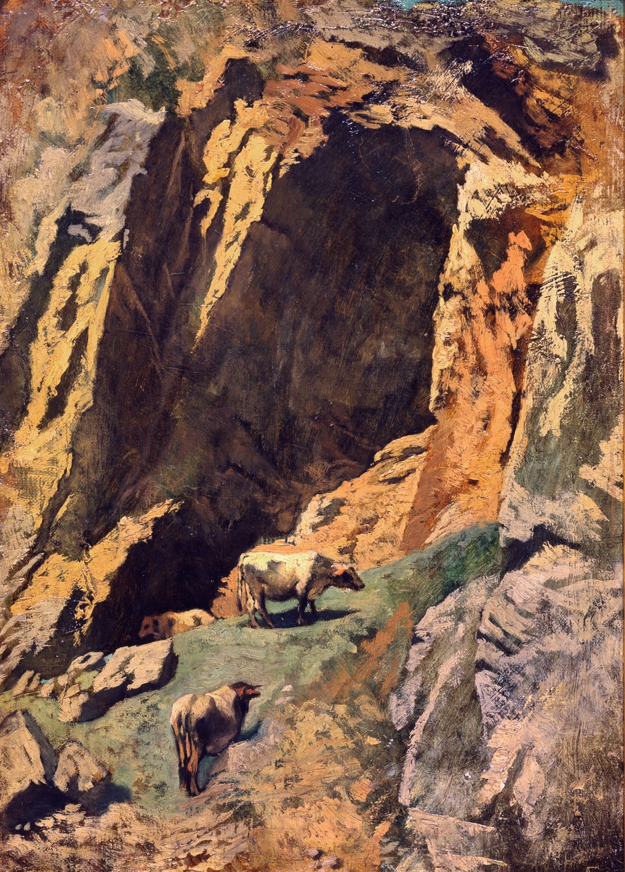 Klippespalte med køer af Anselm Feuerbach