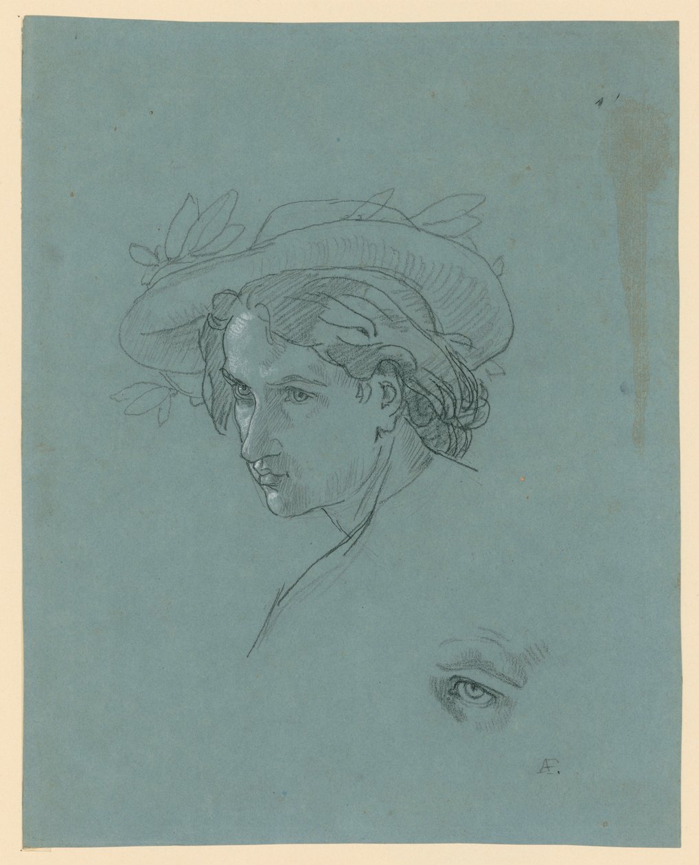 Ung mands hoved med hat af Anselm Feuerbach
