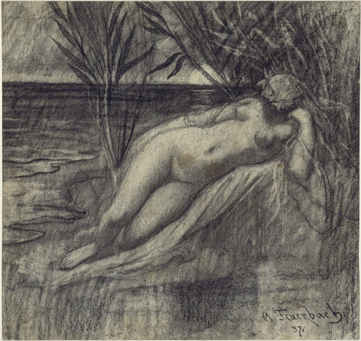 Sovende nymfe ved floden af Anselm Feuerbach