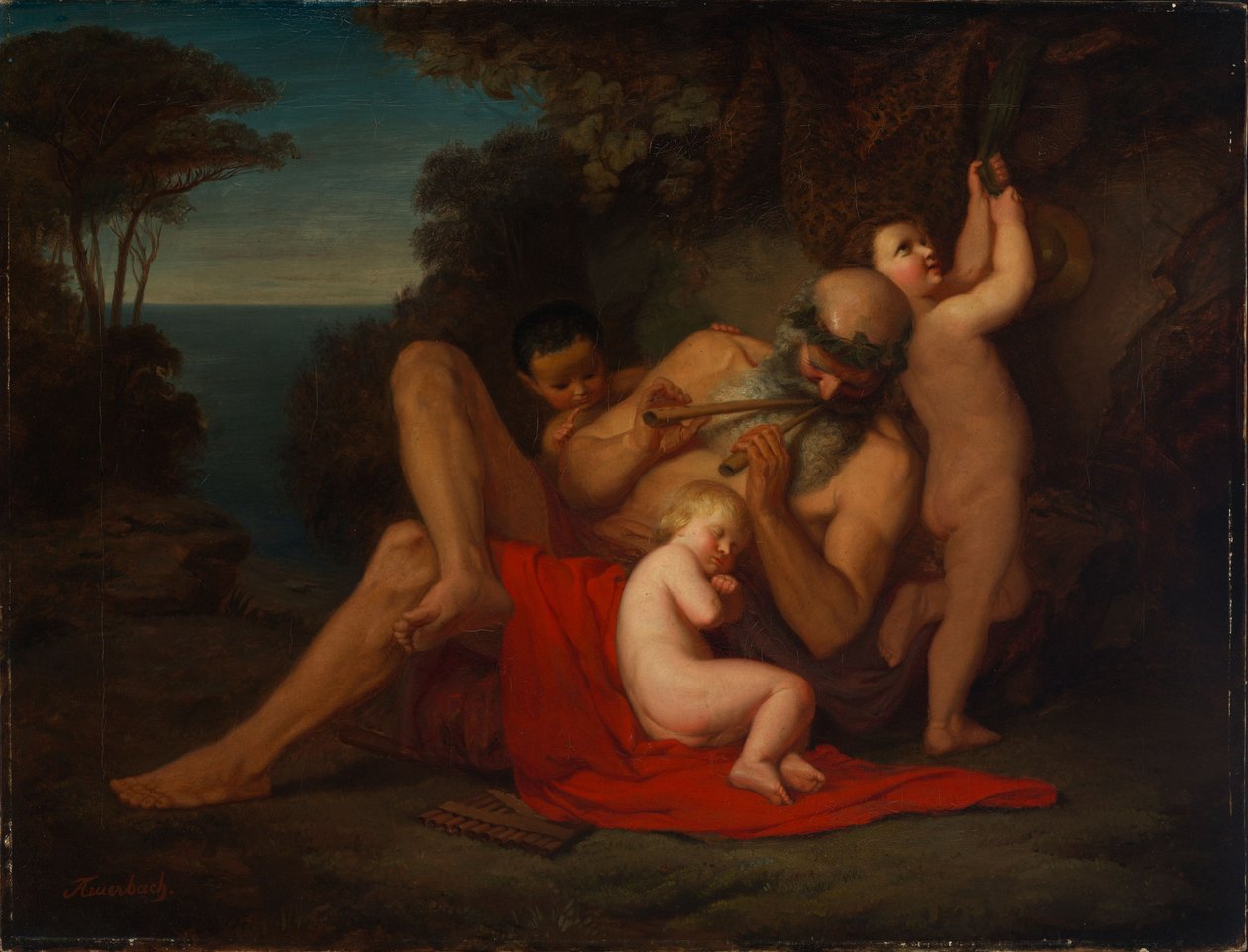 Silenos med sovende Bacchusdreng af Anselm Feuerbach
