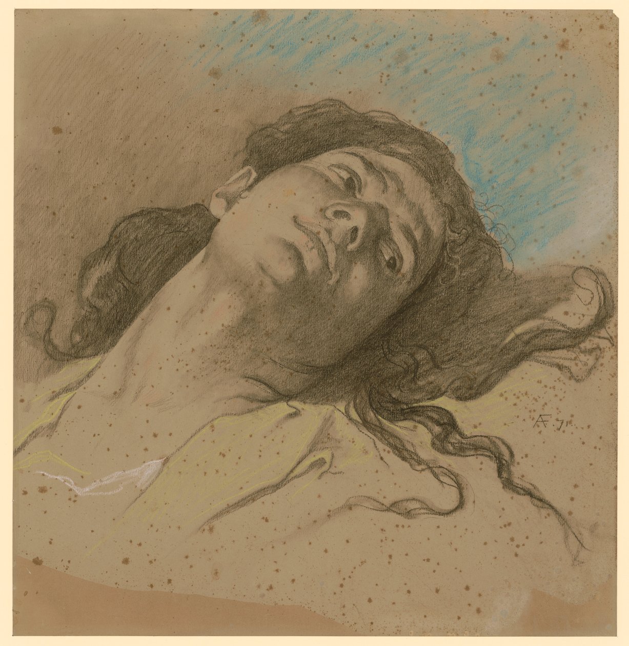 Studie af et kvindehoved, tilbagelænet, med udslået hår af Anselm Feuerbach