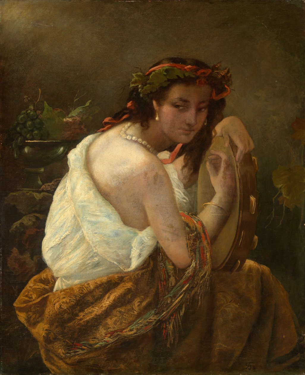 Sigøjnerkvinde med tamburin af Anselm Feuerbach