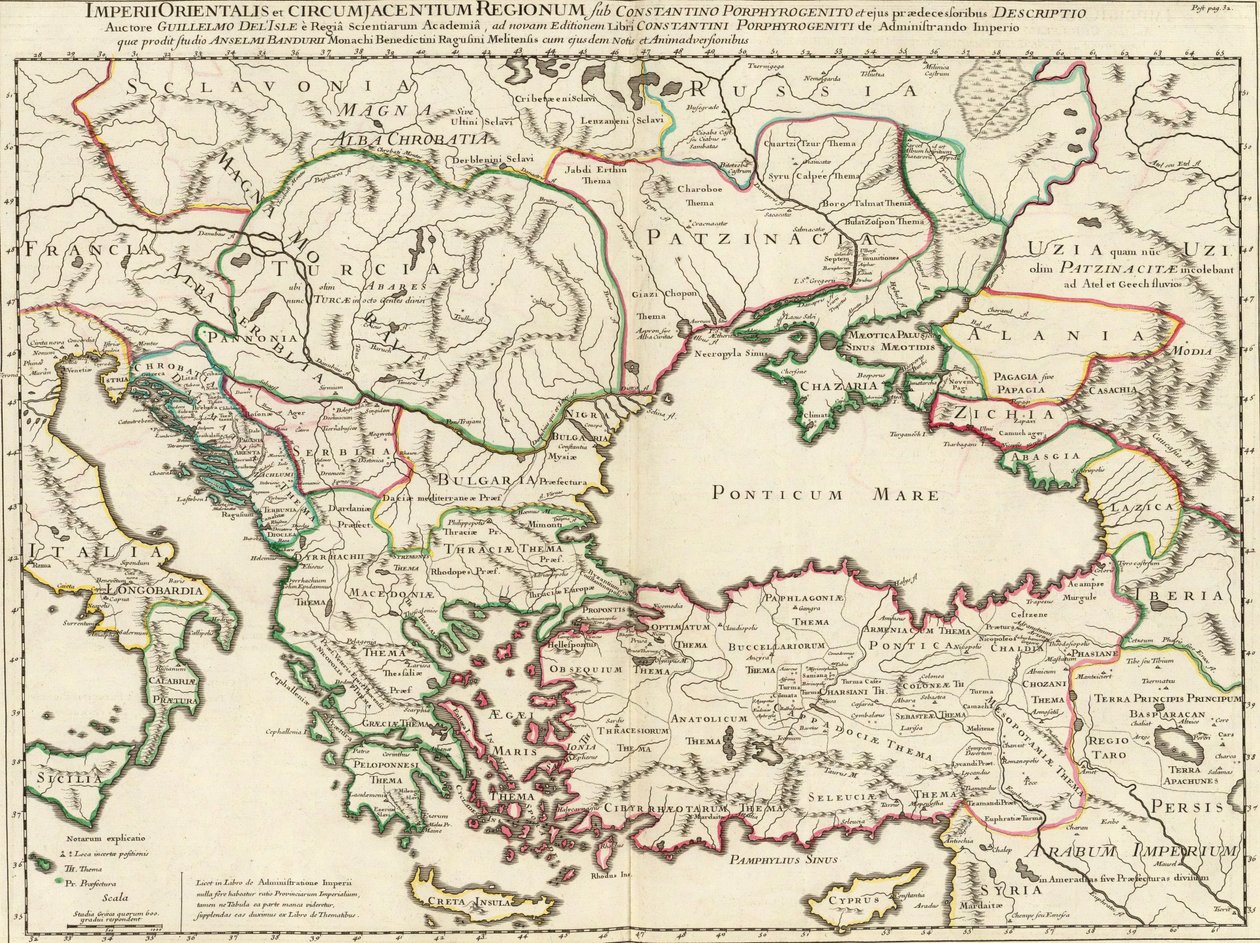 Et kort over det østlige romerske imperium og de tilstødende regioner i løbet af Konstantin VII Porphyrogennetos og hans forgængere (dvs. 8.-9. Århundrede) af Anselmo Maria Banduri