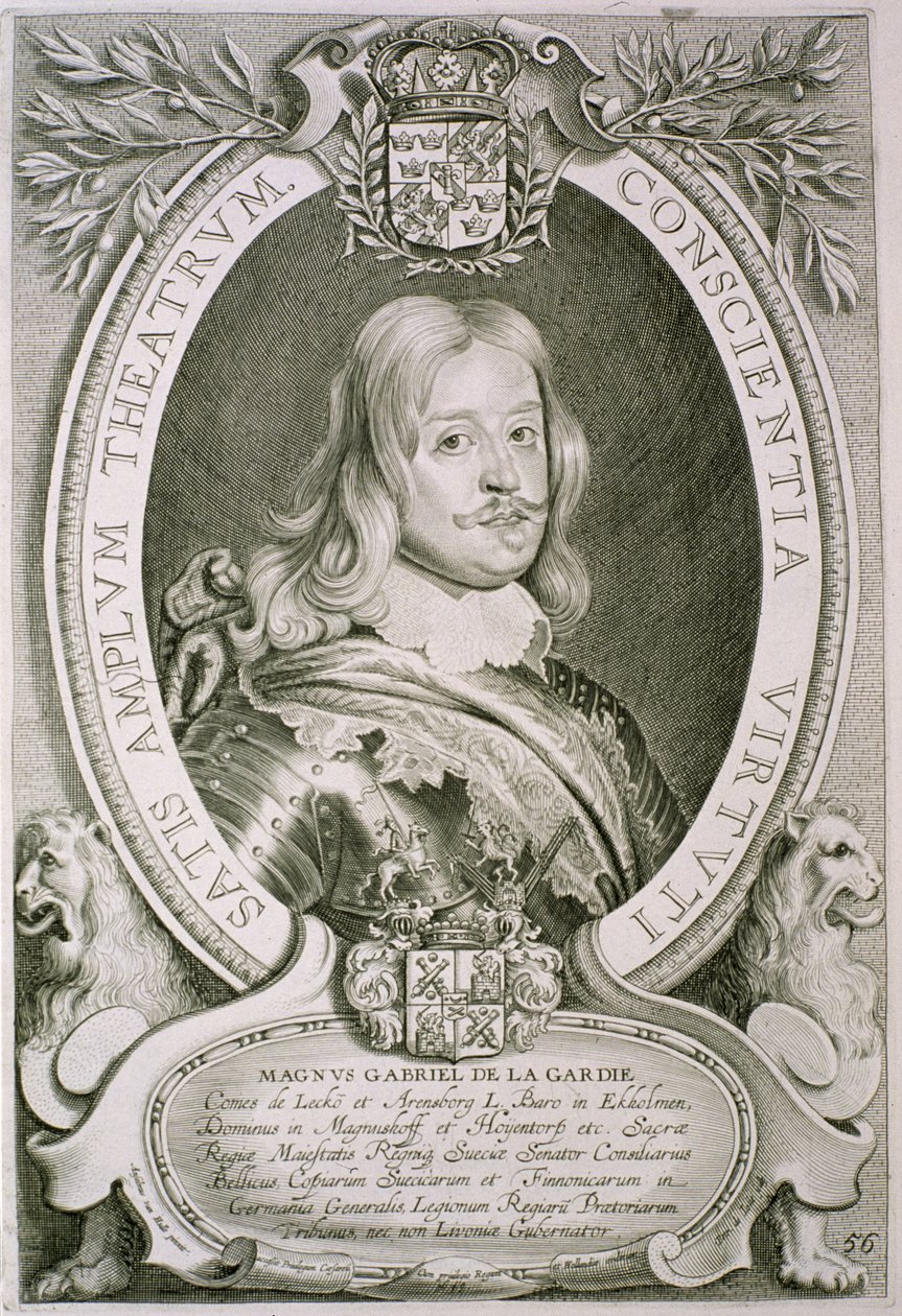 Magnus Gabriel (1622-86) greve de la Gardie, fra "Portraits des Hommes Illustres", graveret af Petrus de Iode, udgivet 1706 af Anselmus van Hulle