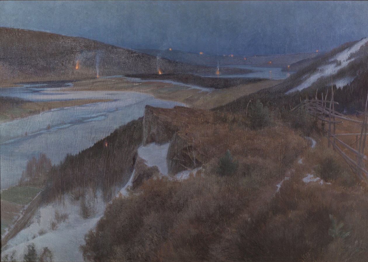 Valborgsnat i Bergslagen, Grangärde i Dalarna, 1896 af Anshelm Leonard Schultzberg