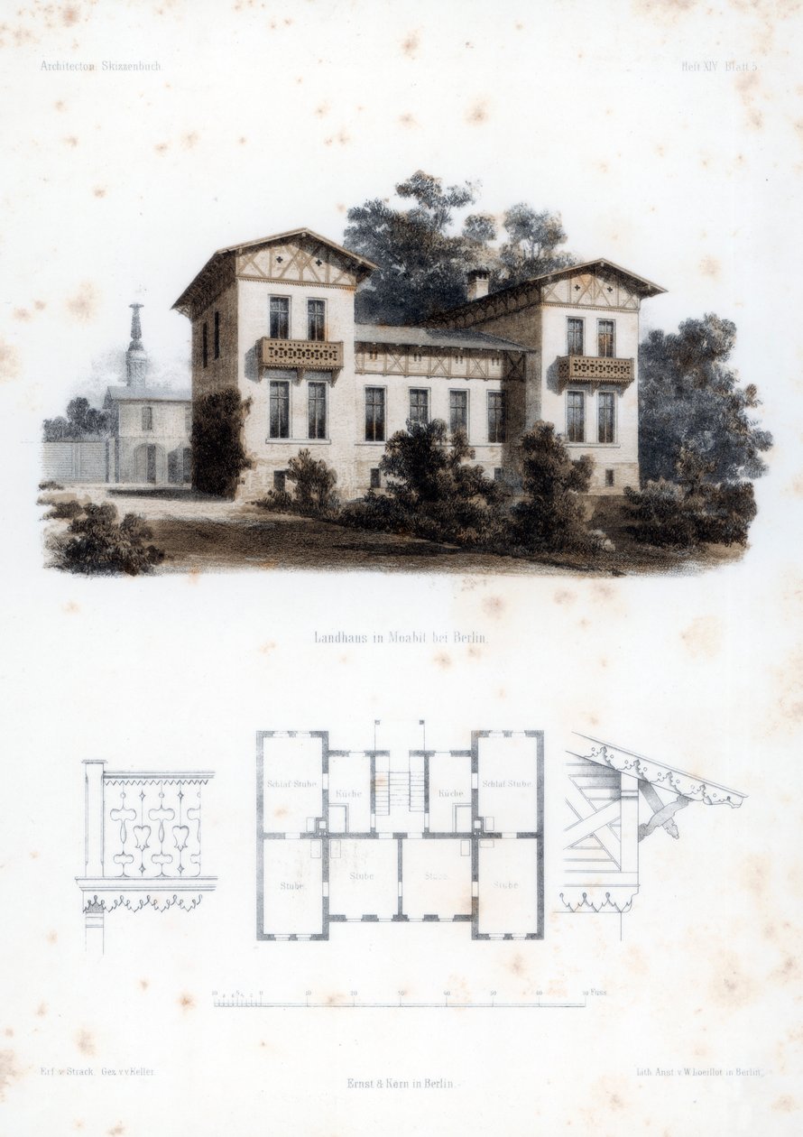 Design til et landsted i Moabit, nær Berlin, Tyskland, c1850. af Anst von W Loeillot