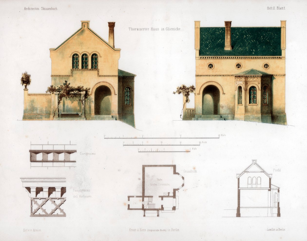 Design til et hus i Glienicke, Tyskland, c1850. af Anst von W Loeillot